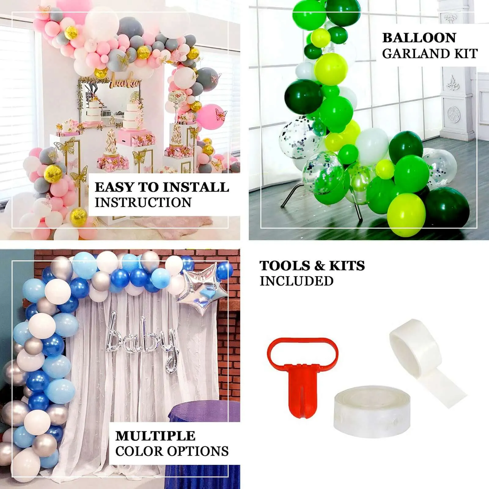 100 Pack Green, Gold, White, Clear DIY Balloon Garland Arch Party Kit