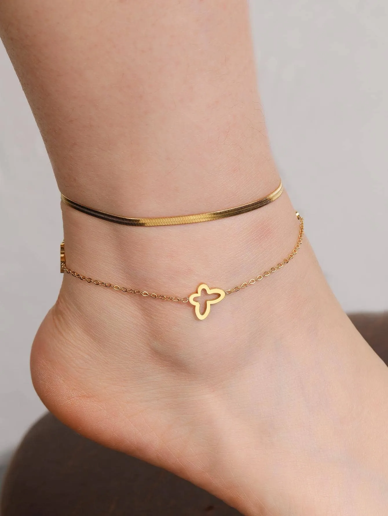 1pc Fashionable Stainless Steel Butterfly Decor Anklet For Women For Gift