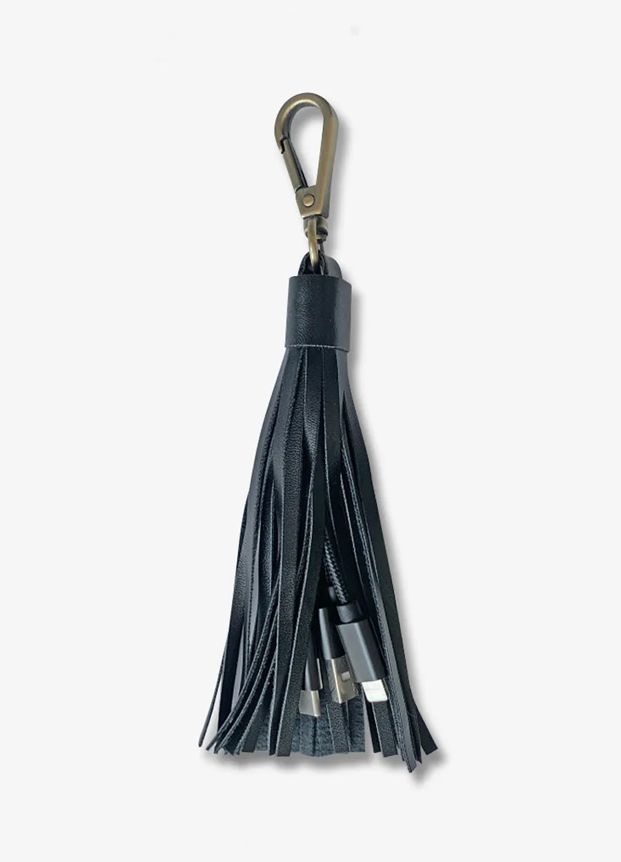 2-in-1 Black Tassel Keychain Charging Cable