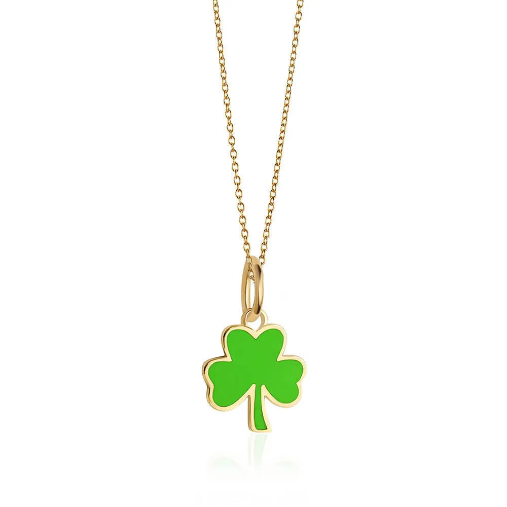 3 leaf Clover Charm Green Enamel Gold Mini