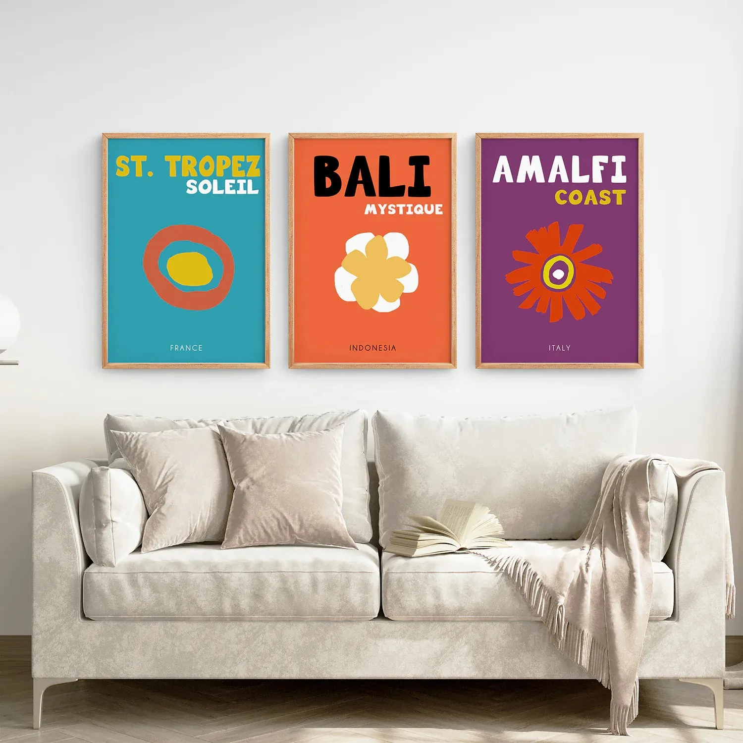 3 Piece Trendy Preppy Style Wall Art Set. Travel Theme