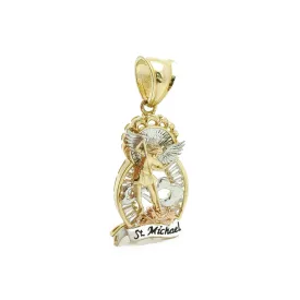 3D Saint Michael Tri-Tone CZ Pendant (14K)