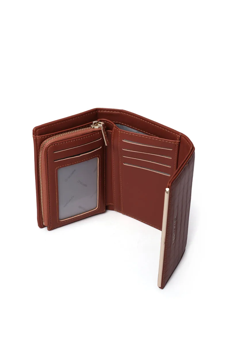 Ava- Tri Fold Small Wallet-Brown