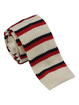 BEIGE & RED STRIPED KNITTED TIE