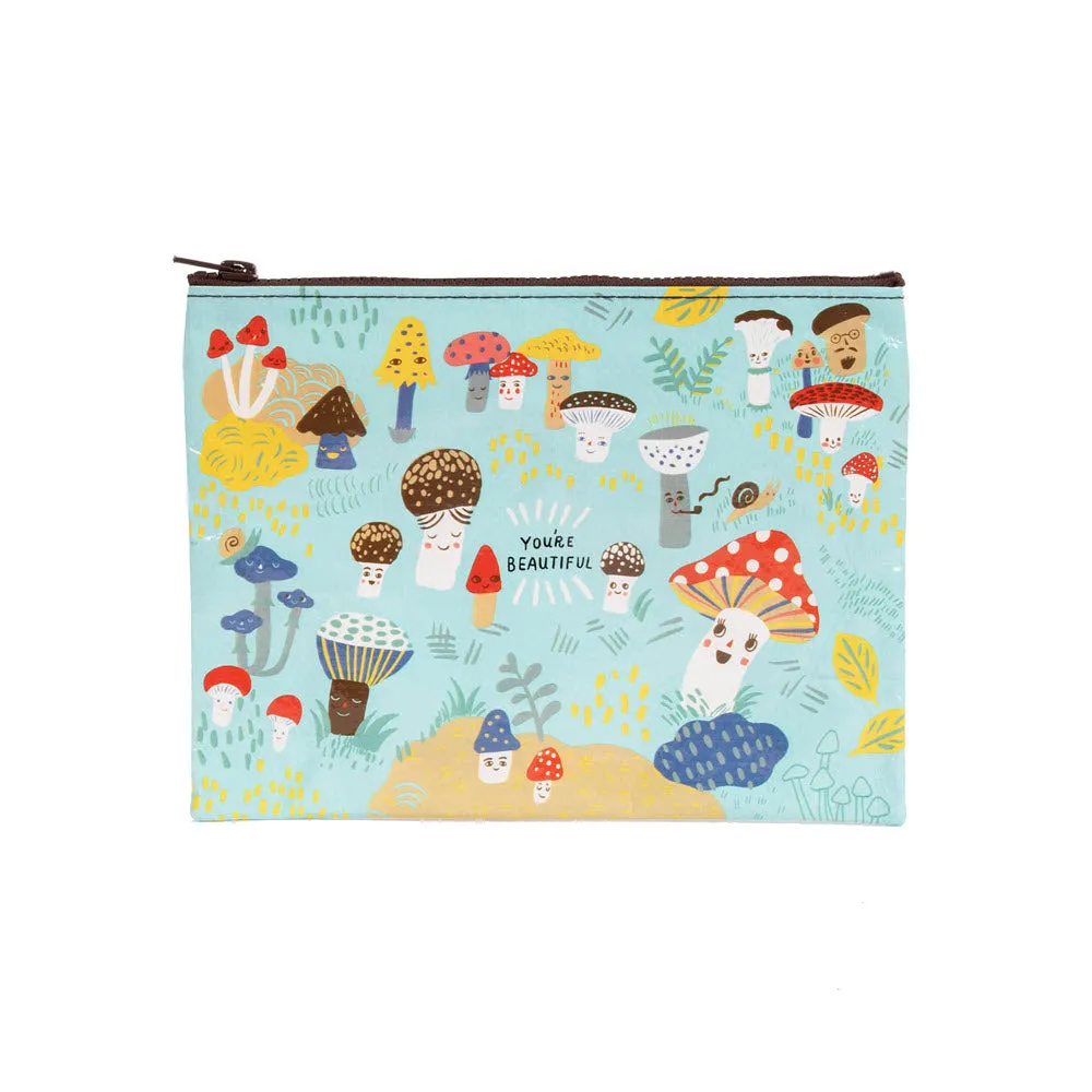 BLUE Q ZIPPER POUCH CUTE LIL MUSHROOMS