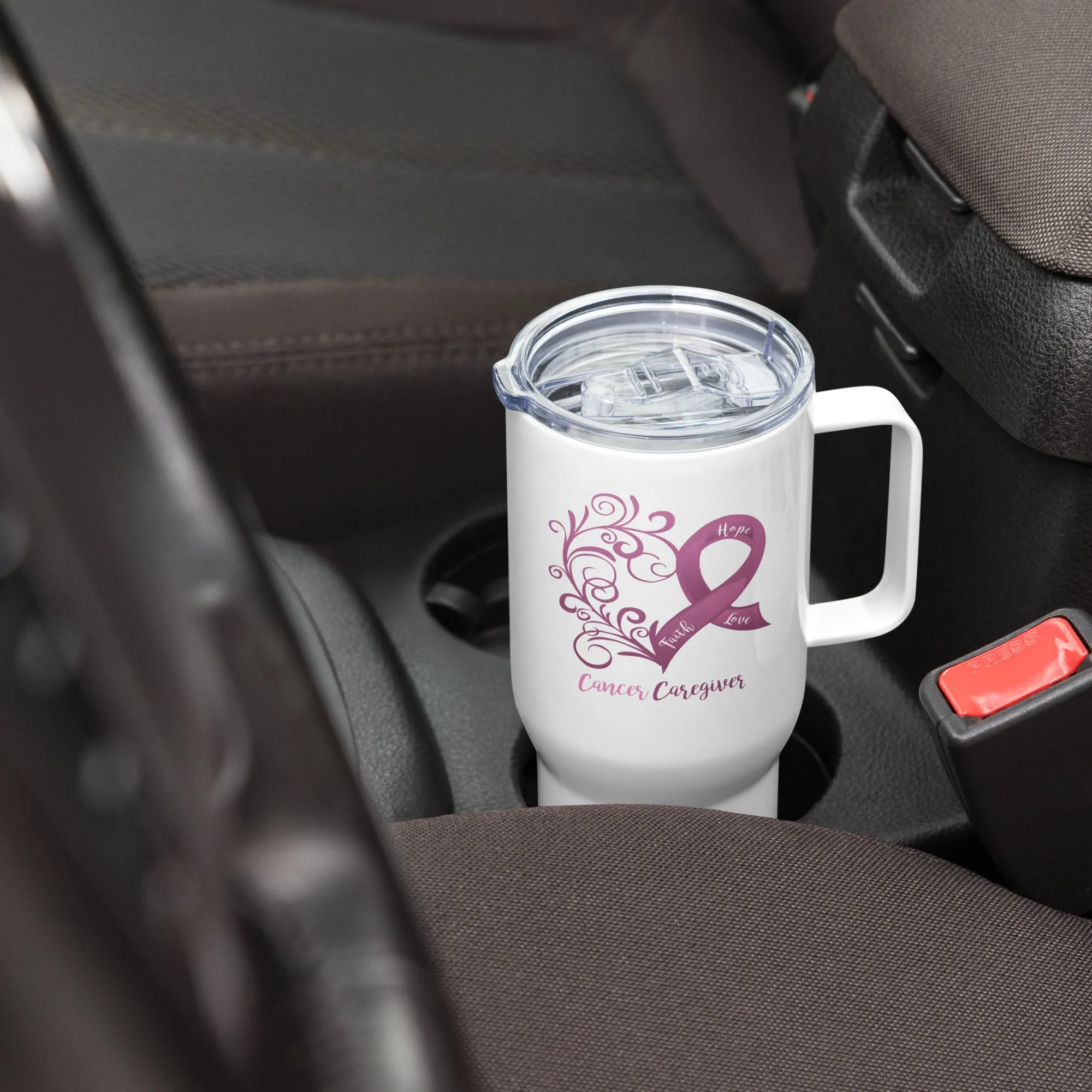 Cancer Caregiver Heart Travel Mug with a Handle