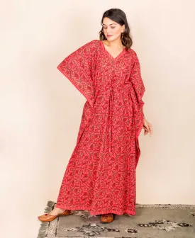 Coral Multi Color Hand Block Printed Kaftan