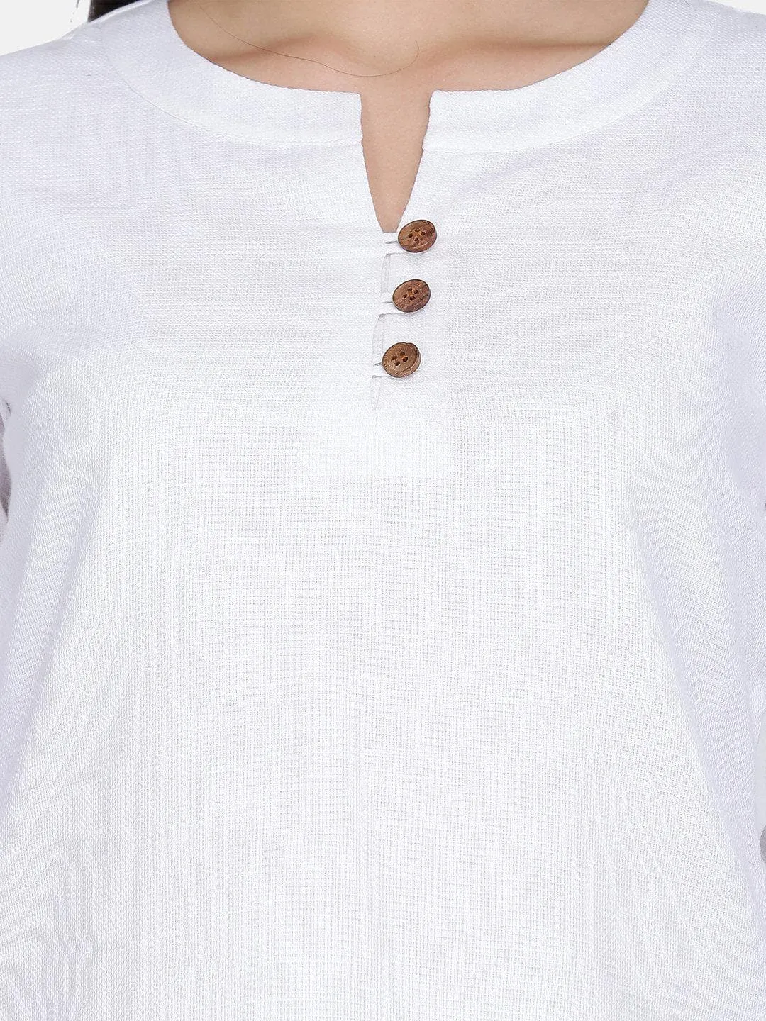 Cotton Wood Button Detail Top - White