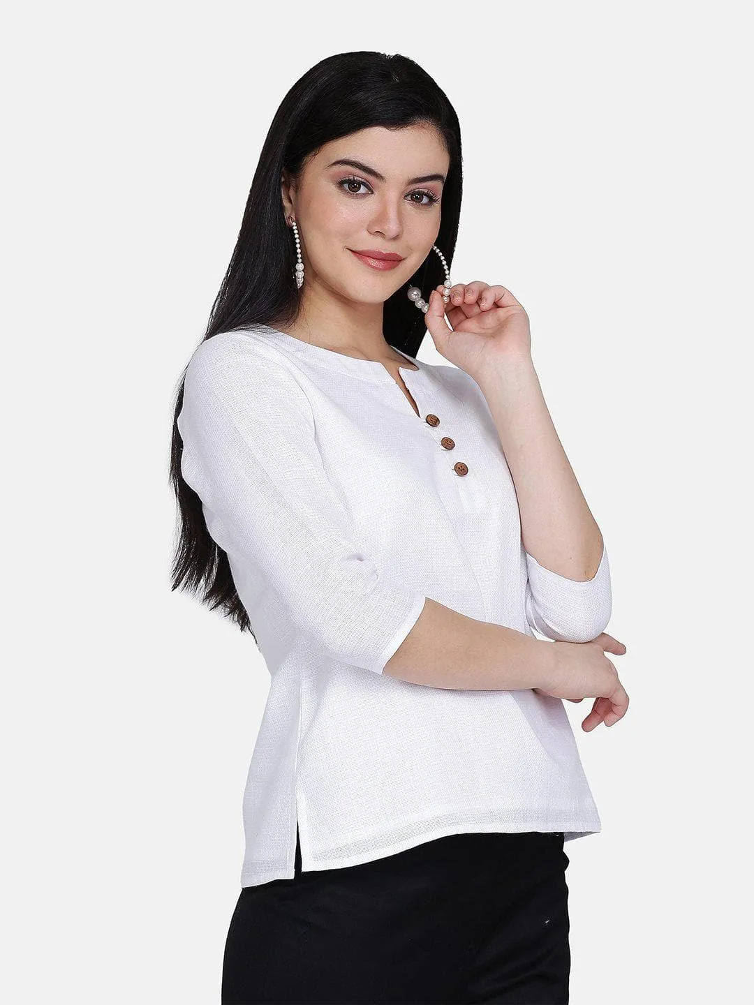 Cotton Wood Button Detail Top - White