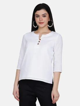 Cotton Wood Button Detail Top - White