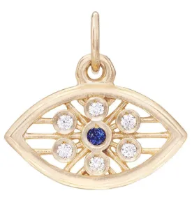 Evil Eye Mini Charm With Diamonds And Blue Sapphire