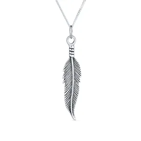 Feather Leaf Sideways Western Jewelry Pendant Necklace 925 Silver Gold