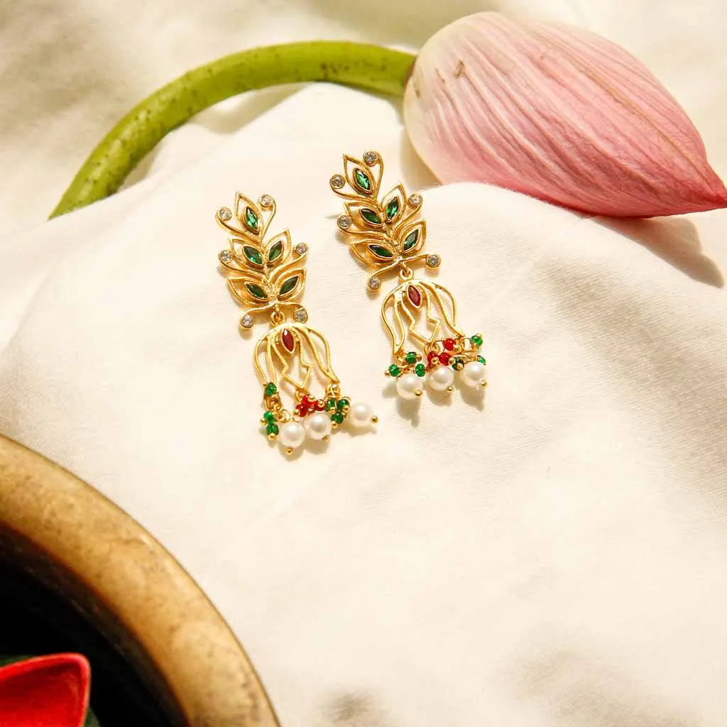 Green Pink Zircon Gold Plated Silver Earrings