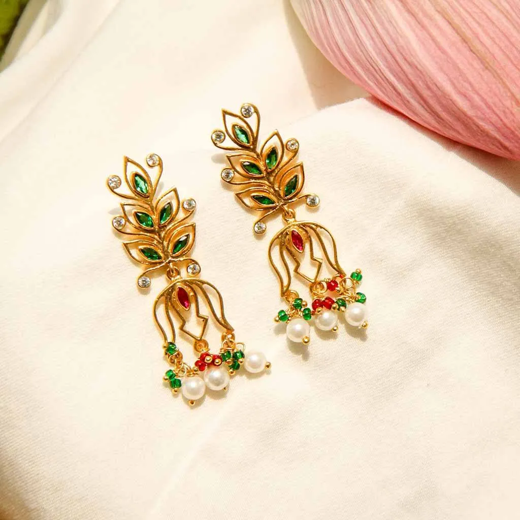 Green Pink Zircon Gold Plated Silver Earrings