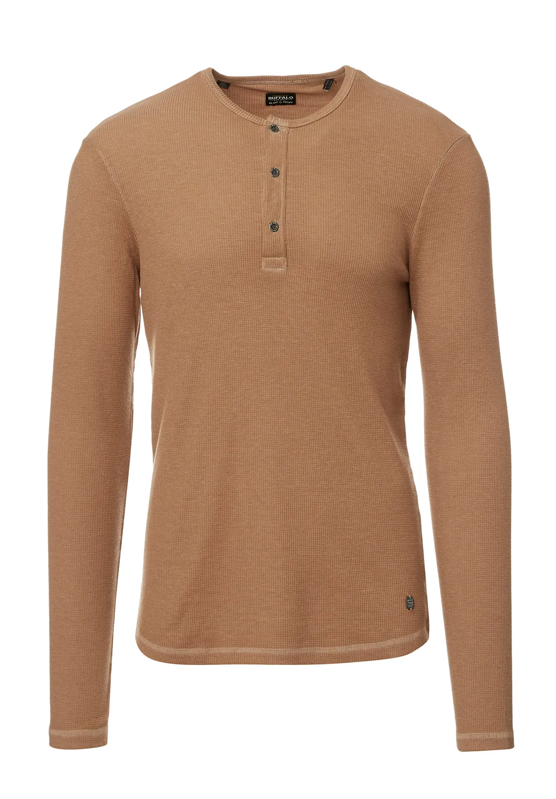 Kipat Men’s Long-Sleeve Henley Top in Dark Beige - BM24046