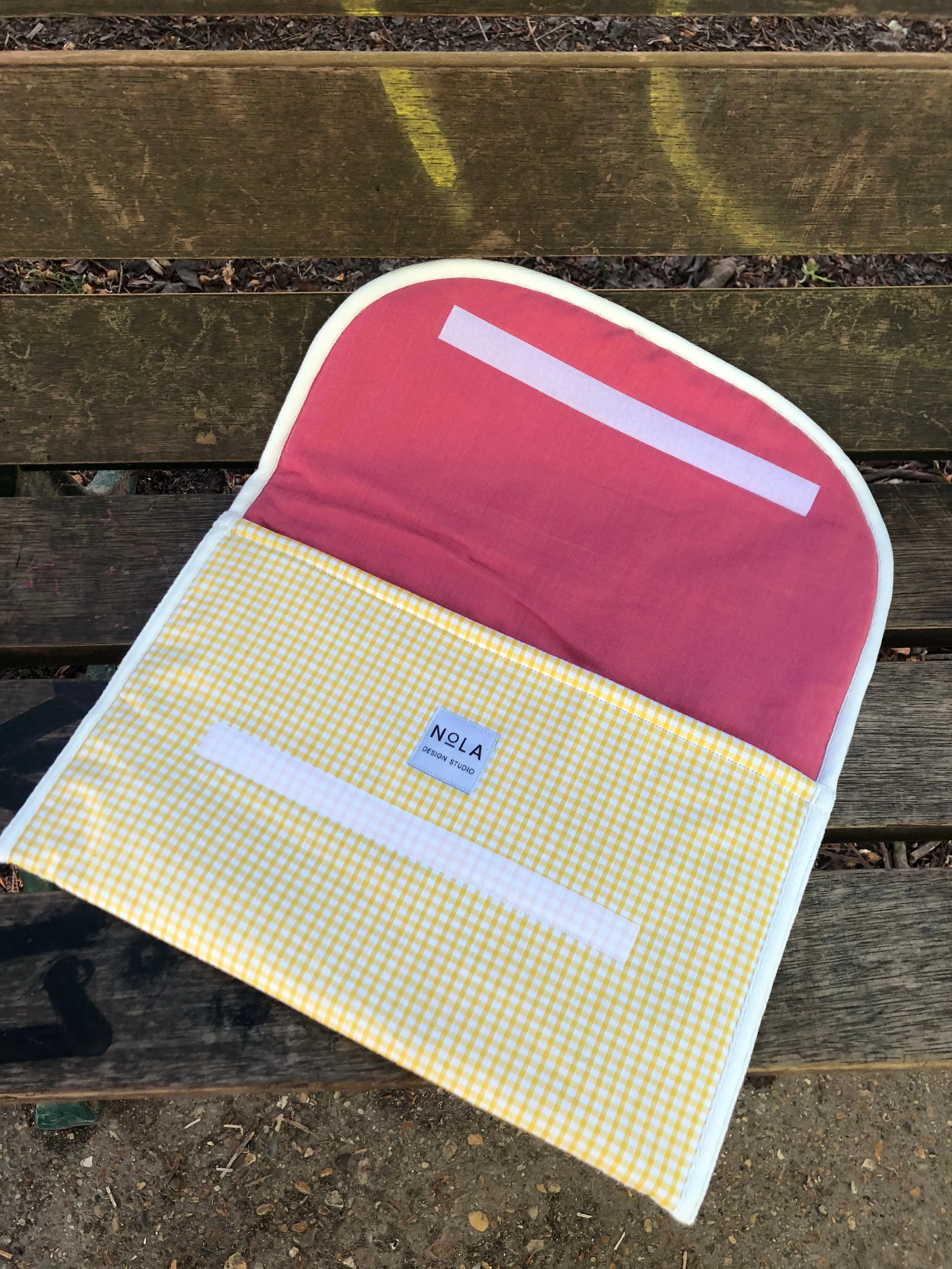 Laptop Sleeve in Yellow Check with Pink Interior