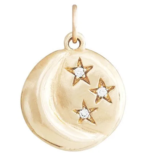 Moon And 3 Stars Charm With 3 Diamonds