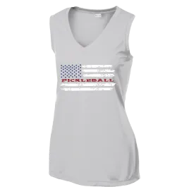 Pickleball Flag Horizontal (Customizable) | Women’s Sleeveless Athletic Shirt | 100% Polyester