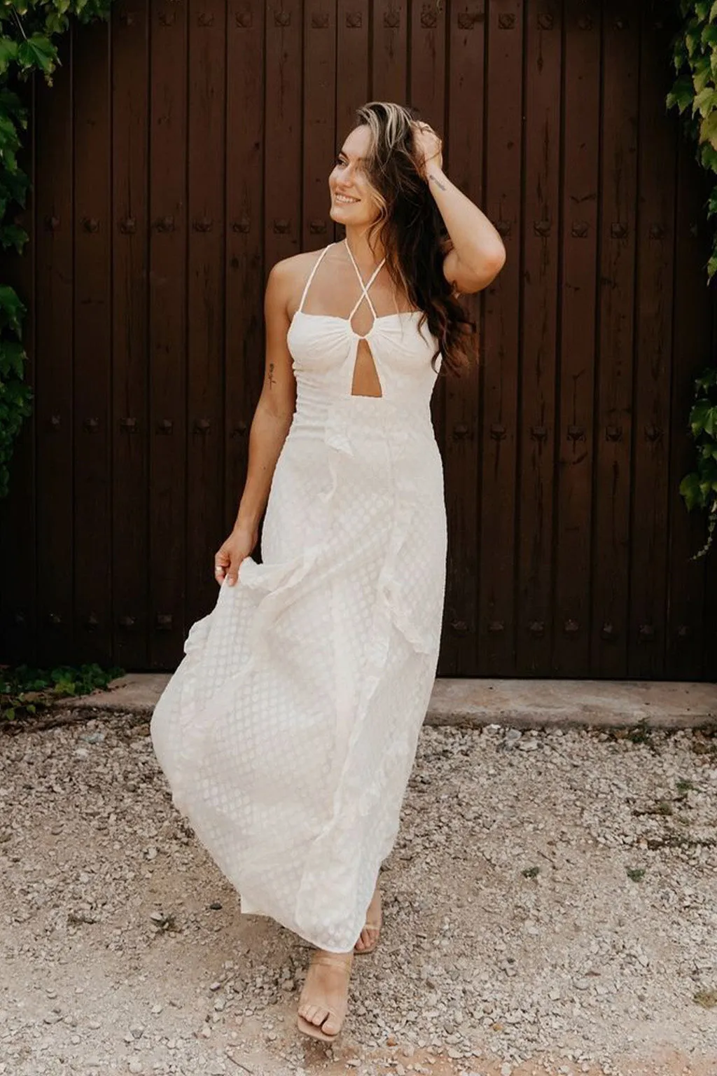 Saint Lawerence Cream Ruffle Maxi Dress