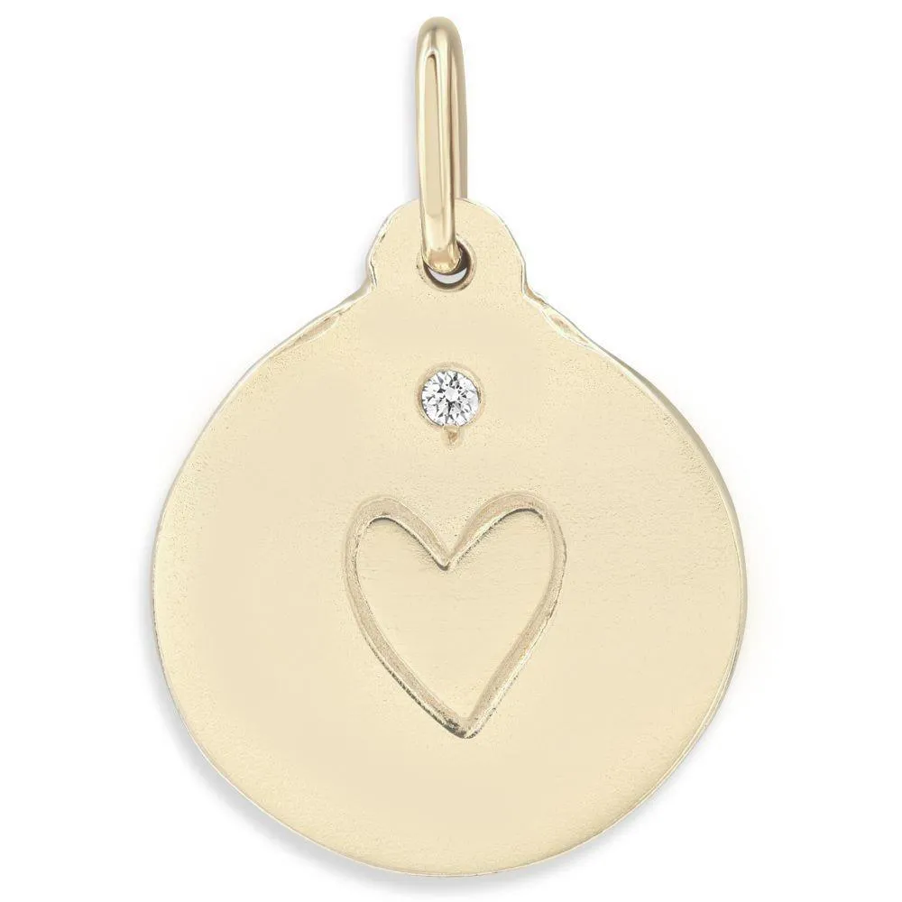 Stamped Heart Charm With Diamond