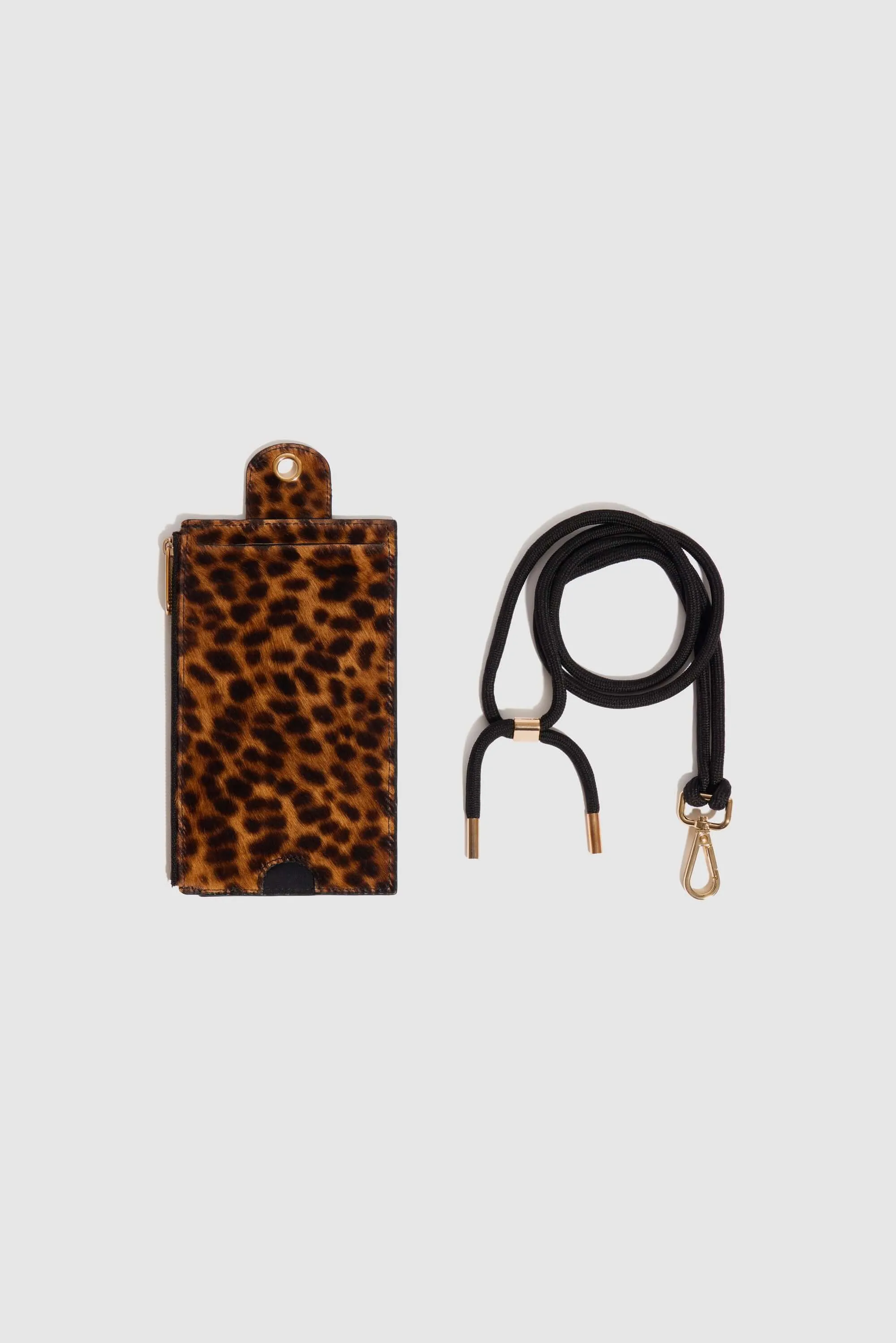 The Minis - Large neck wallet in grey Leopard printed leather