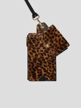 The Minis - Large neck wallet in grey Leopard printed leather