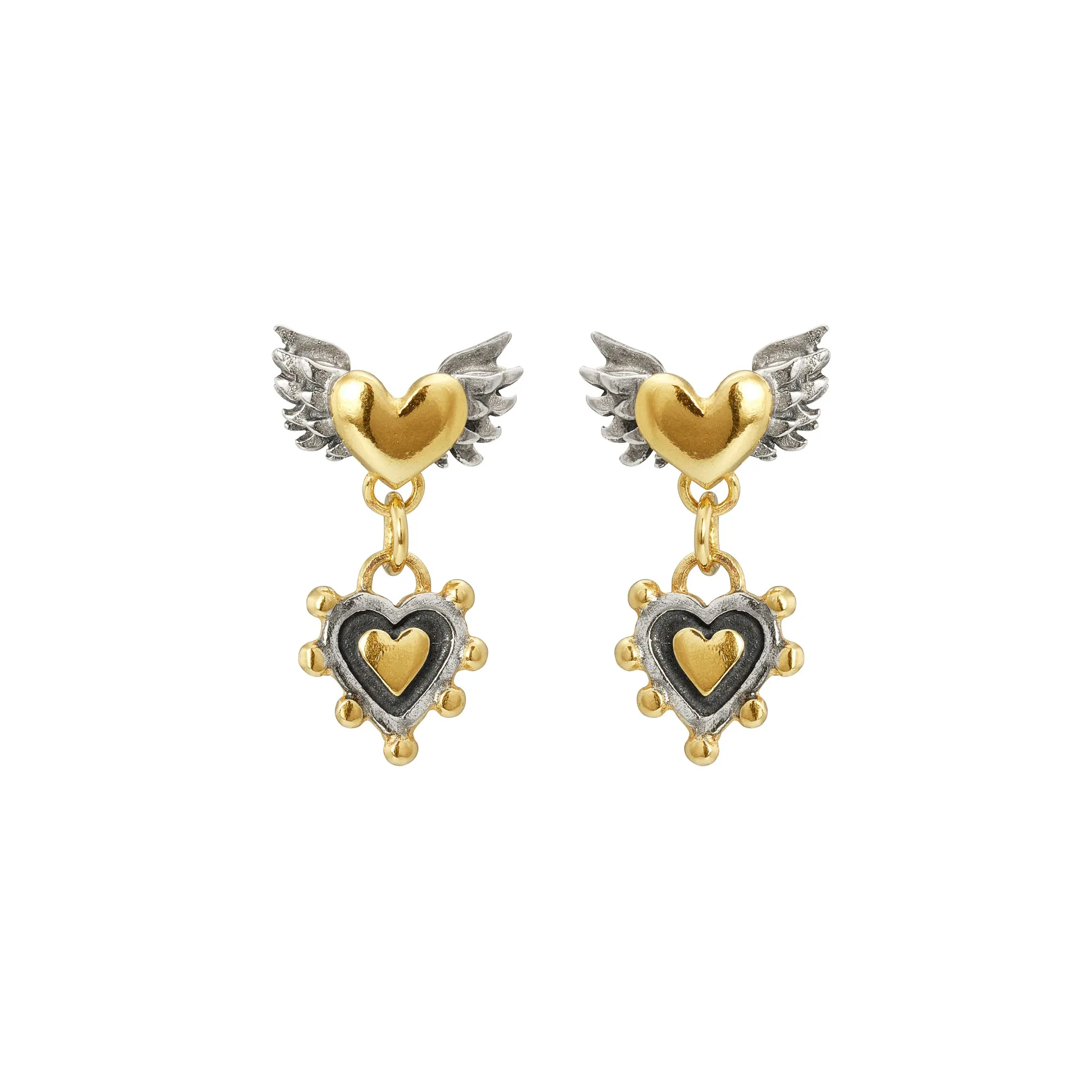 Winged & Sacred Heart Drop Earrings