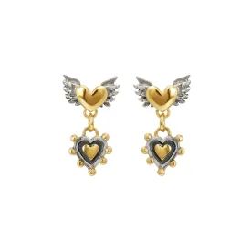 Winged & Sacred Heart Drop Earrings