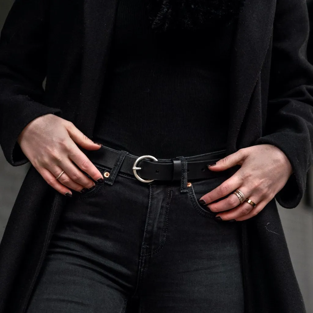 Women's Circle Leather Belt | Black