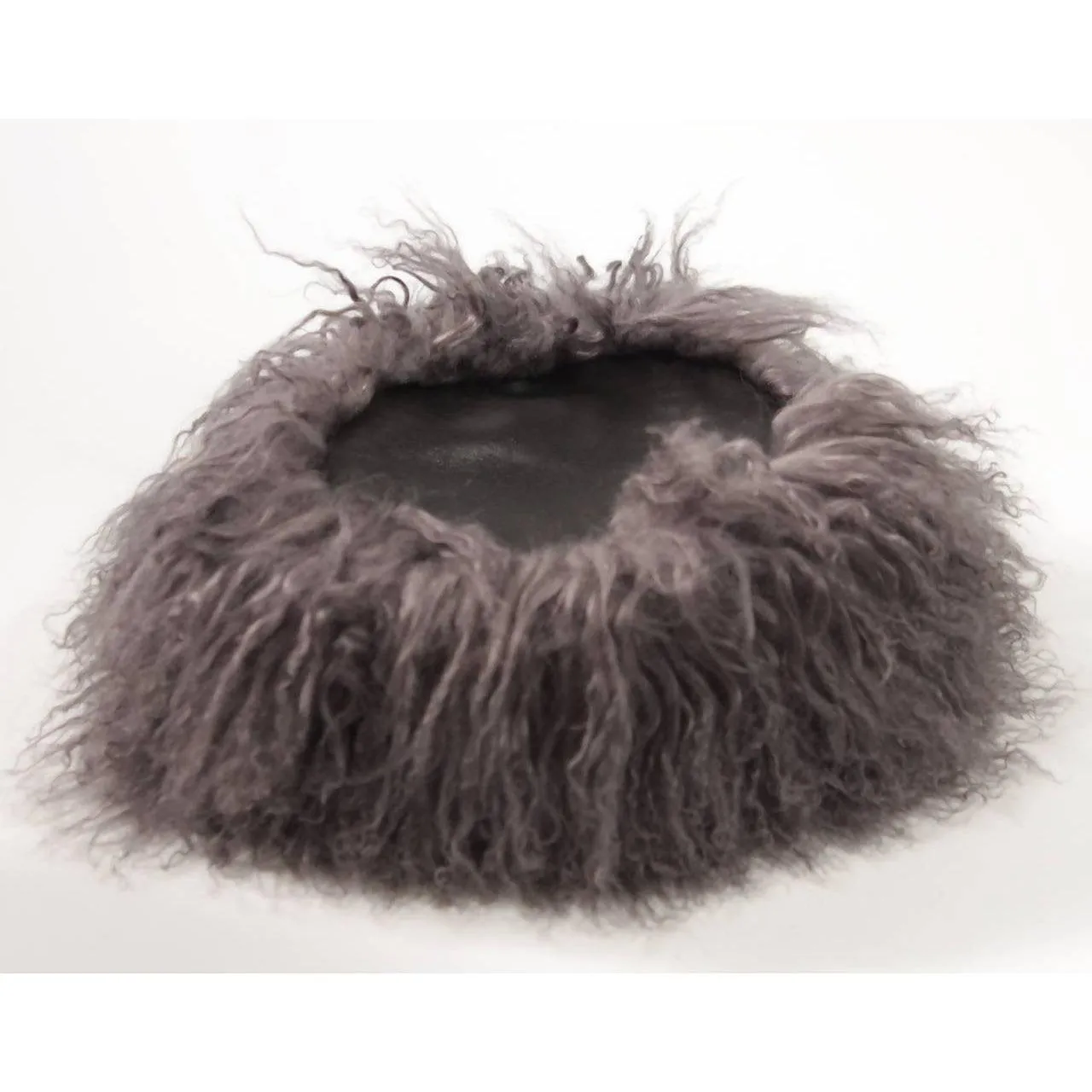 YVES SAINT LAURENT 1980's Leather and Mongolian Grey Lamb Hat