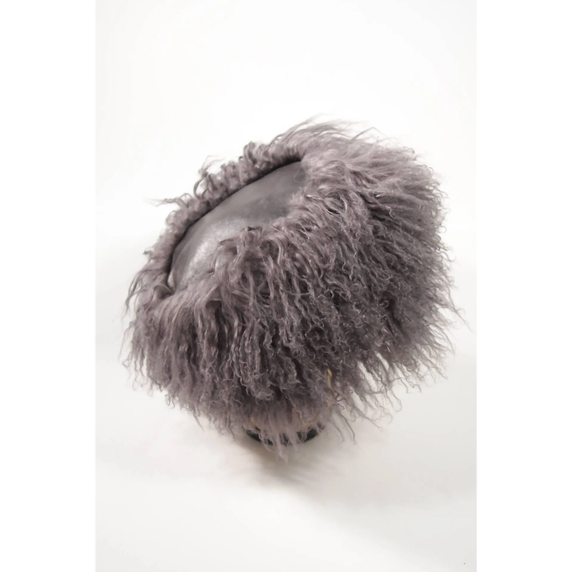 YVES SAINT LAURENT 1980's Leather and Mongolian Grey Lamb Hat