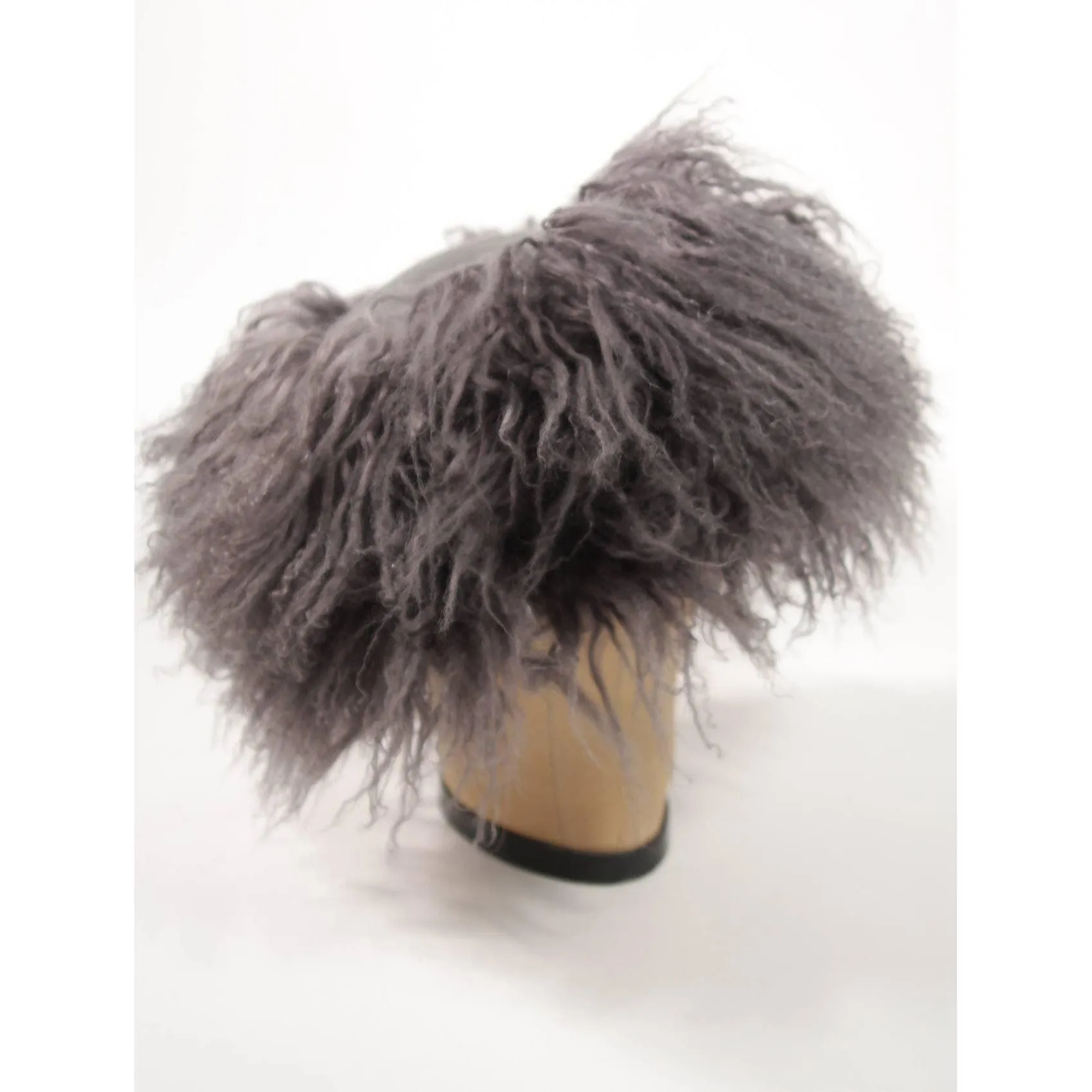 YVES SAINT LAURENT 1980's Leather and Mongolian Grey Lamb Hat