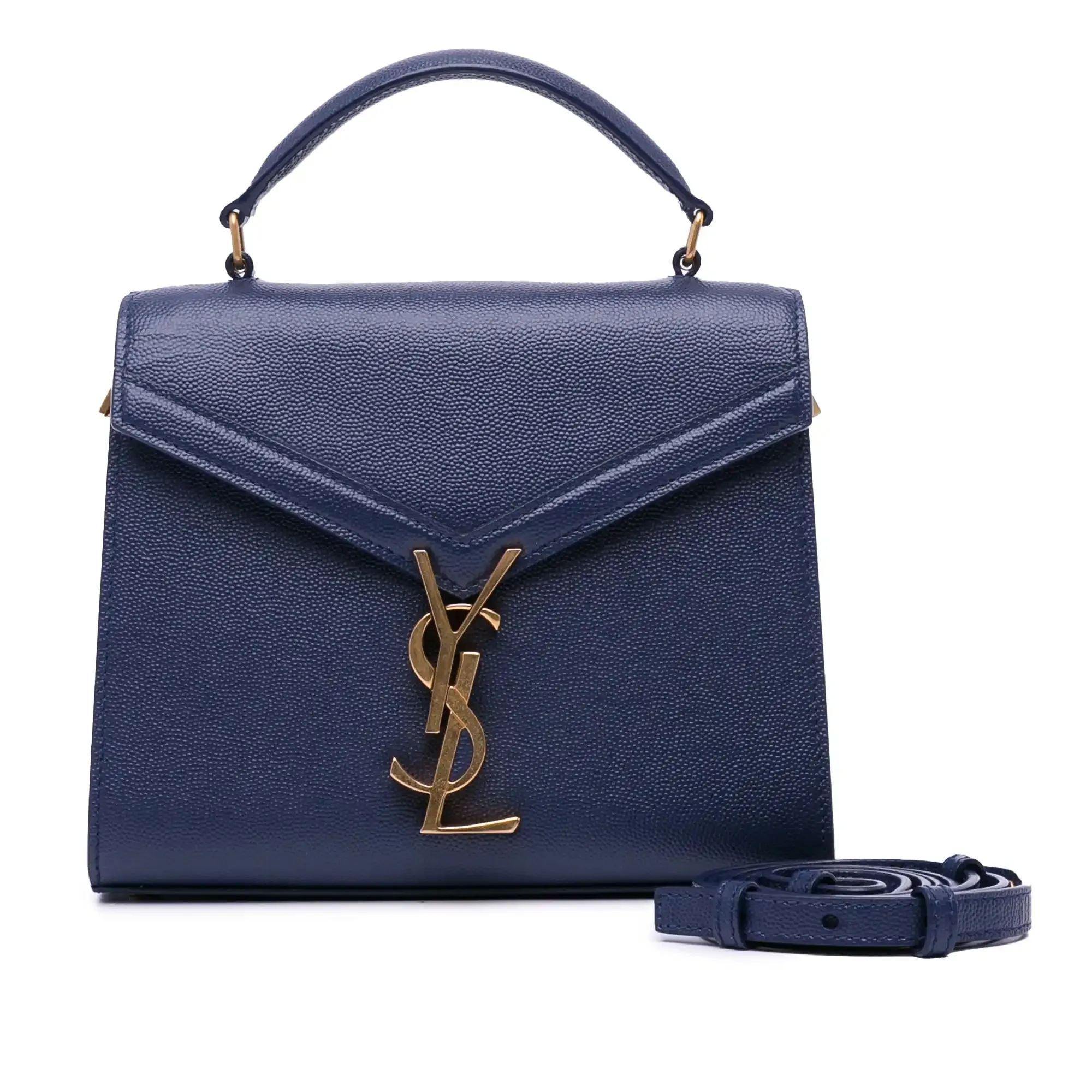 Yves Saint Laurent Cassandra Top Handle Mini Blue Grain De Poudre